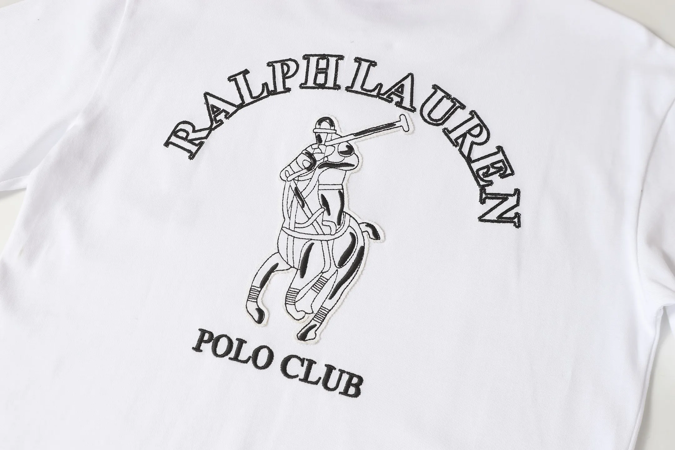 P140 💰 Actual pictures [High-end quality] Code: 8910# Color: Black White Size: S to XXL 2026ss New Ralph Lauren 320g customized fabric Round neck short sleeves Special embroidery Burnt patch Loose version for men and women